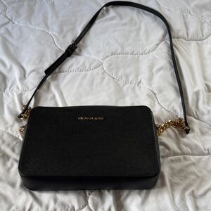 Michael Kors Black Saffiano Crossbody with Gold Chain
